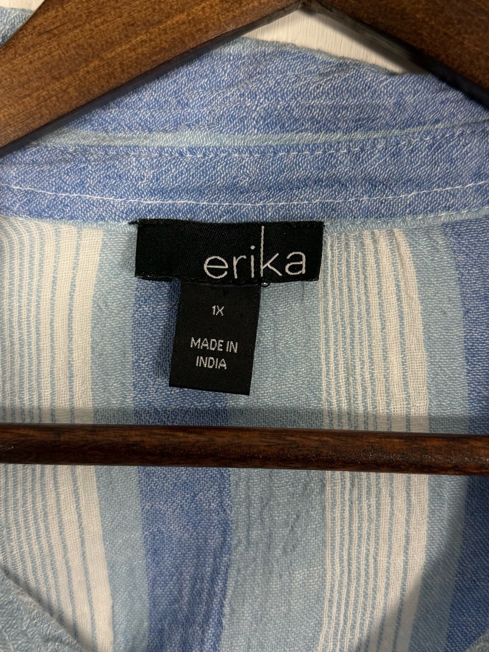 Erika Blue and White Vertical Stripe Button-Down Shirt - Picture 2 of 8